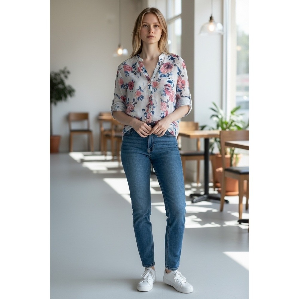 Kut from the Kloth Rose and Blue Floral Blouse